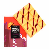 A Mandarin & Cranberry scented soy wax melt snap bar. Orange with diagonal red stripes. Handmade in Tobermory by the Isle of Mull Soap Co.