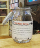 a jar of money donations